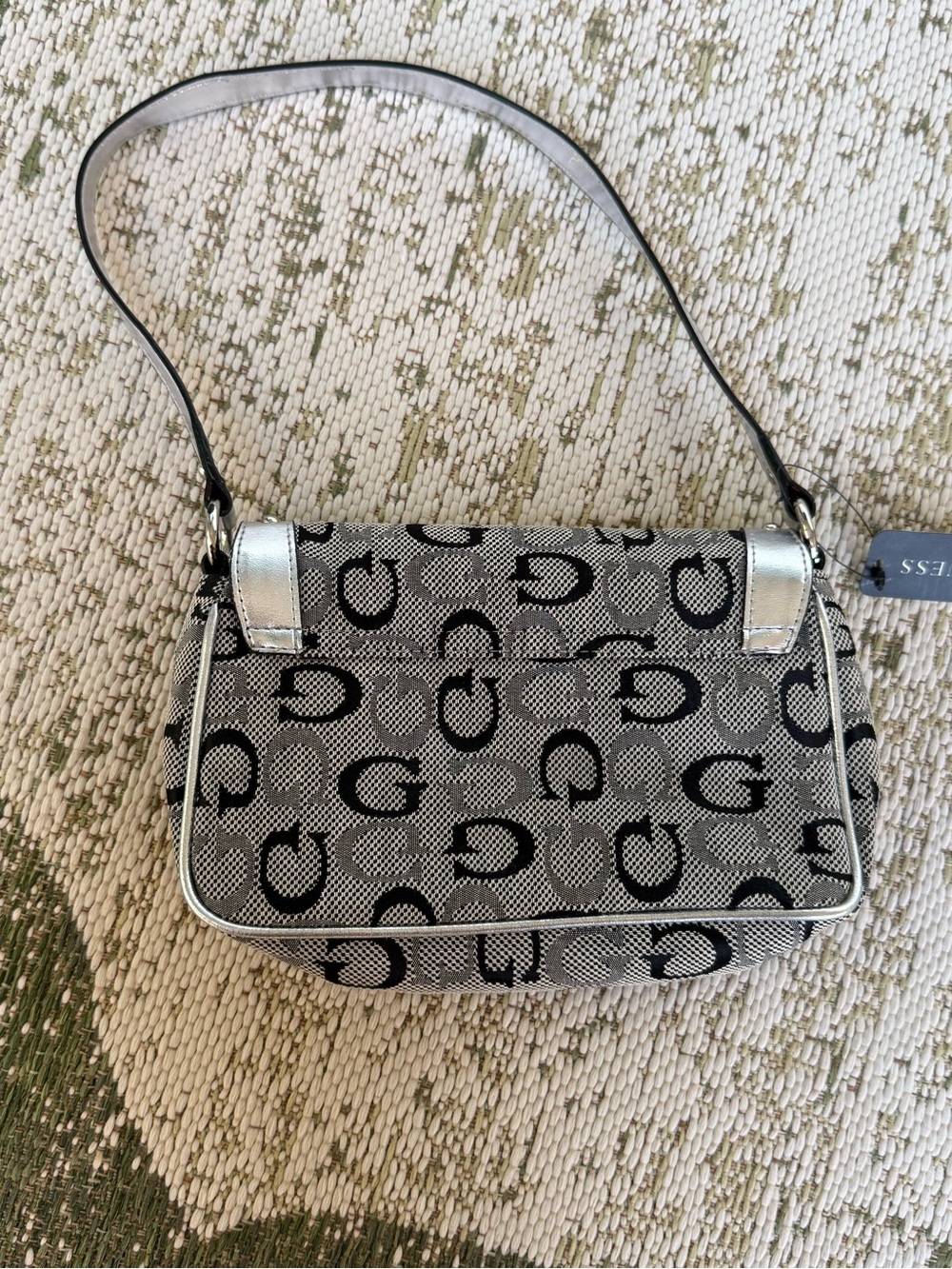 Guess NWT Silver-Trim Gray Monogram Shoulder Bag - Picture 6 of 6